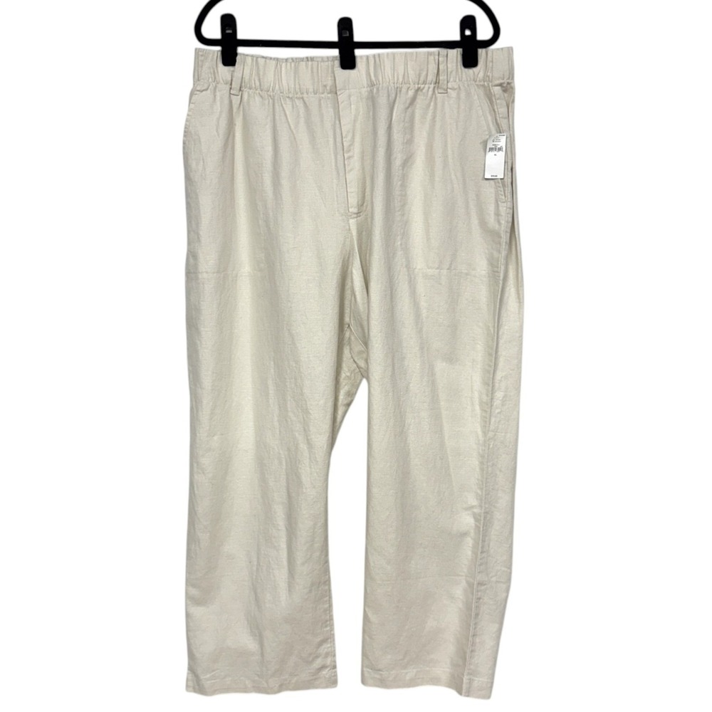 Gap Linen-Cotton Pants Womens Size XL, Off-White High Rise Wide Leg Ankle NEW